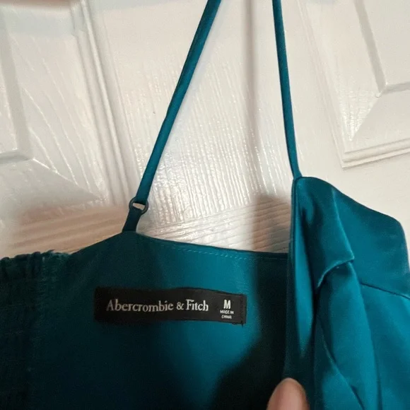 A&F satin high slit midi dress spaghetti strap Camille M party holiday teal - Picture 3 of 11